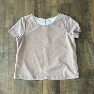J.Crew L Blush Pink Velvet Short Sleeve Top Crew Neck Velour Blouse